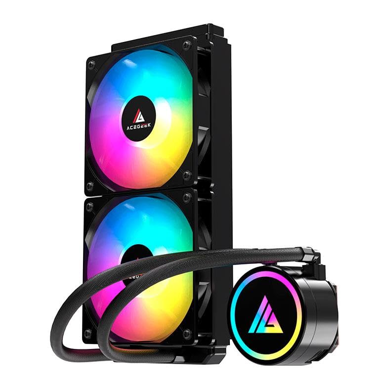 Acegeek E240 240mm Rainbow Water Cooler showing radiator and fans