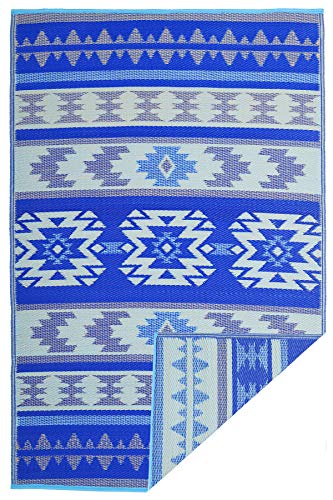FAB HAB Reversible, Alfombrilla/Alfombra Resistente a la Intemperie para Interiores/Exteriores - Cusco - Azul (90 cm x 150 cm)