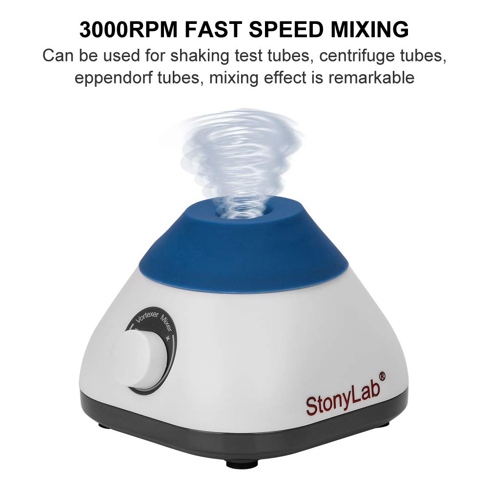stonylab Mini Mezclador Vortex, 3000 rpm Mezclador Compacto de Sobremesa de Velocidad Fija Mini Agitador Vortex Mixer para Tubos de Hasta 50ml, para Laboratorio, Esmalte de Uñas, Pinturas, 110-220V