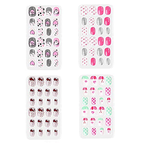 96PCS Uñas Falsas Artificiales De Niñas Cortas, Uñas Falsas De Niños, Uñas Postizas Lindas, Punta De Uñas Acrílicas De Cubierta Completaregalos Encantadores Para Arte De Uñas Para Niños Cover