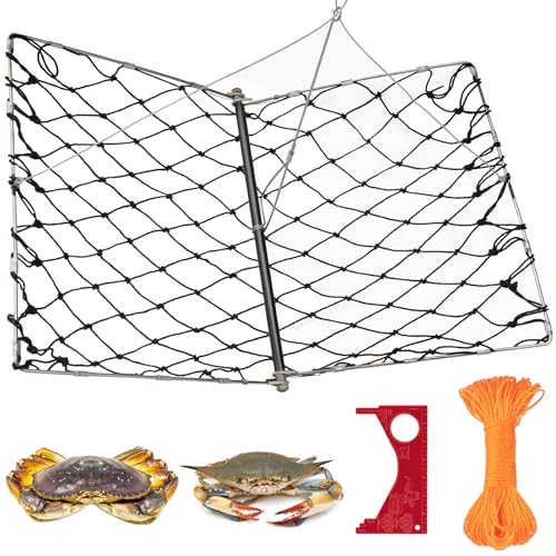 QualyQualy Castable Crab Trap Kit, Foldable Crabbing Net with Rope & Bait Clip, Crab Snare/Pots/Traps for Blue Crabs, Dungeness, Crawfish Portable Crabbing Equipment
