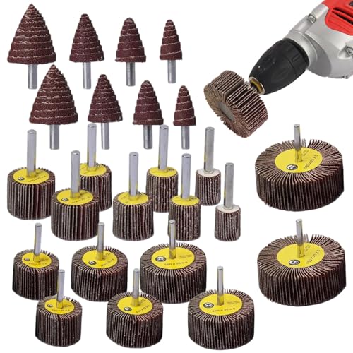 24Pcs 80 Grit Sanding Flap Wheels Abrasive Flap Wheel Set Polishing Disc Sanding Heads,Sanding Paper Polishing Wheel for Wood Steel Deburring, Grinding, Polishing, Removing Ru-st