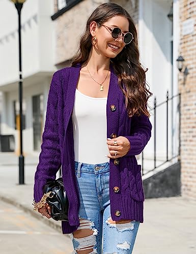 MISSKY Women's Open Front Cardigan Sweater with Pockets Long Sleeve Cable Knit Button Loose Cardigan Sweater Outwear2