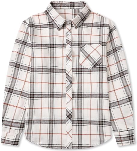 Image of SANGTREE Women and Girls Long Sleeve Flannel Casual Button Down Plaid Shirt