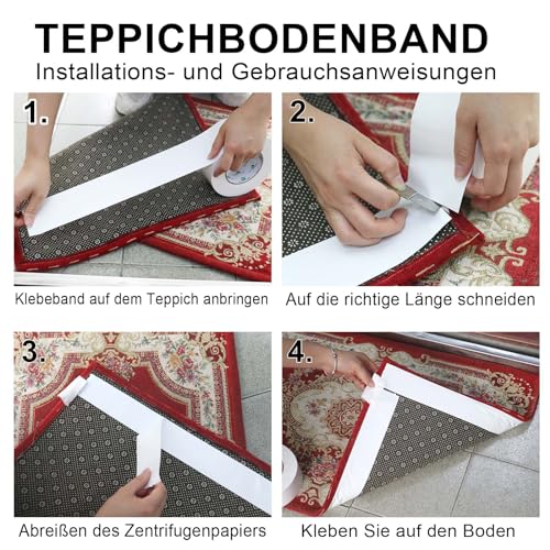 BOMEI PACK 72mmx20m Teppichklebeband Doppelseitig extra stark - Klebeband für Bodenbeläge, Treppenstufen und mehr - Teppichband doppelseitig für Renovierungsarbeiten-Doppelseitiges Klebeband Teppich