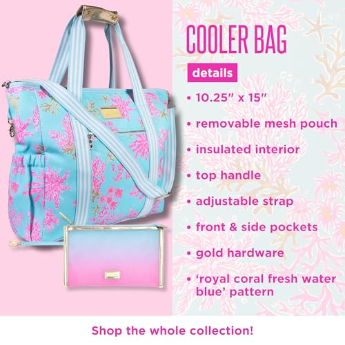 Lilly Pulitzer Blue Beach and Picnic Cooler, Insulated Bag with Adjustable Shoulder Strap and Zipper, Large Soft Cooler for Groceries or Travel (Royal Coral)4