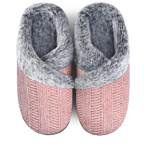 Homitem Fuzzy Slippers for Women Indoor and Outdoor Fluffy Bedroom House Shoes with Arch Support Memory Foam Winter Warm Ladeis Cute Comfy Cozy Pink Size 9-10