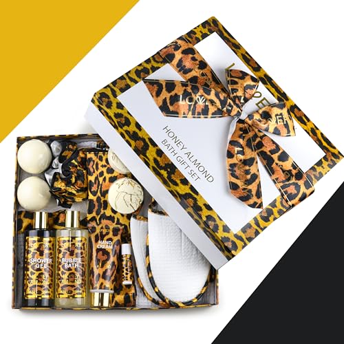Christmas-Gifts-At-Home-Spa-Kit-with-Honey-Almond-Scent--17Pcs-Relaxing-Bath-Gift-Set-with-Vitamin-E-Rich-Bath-Essentials-Bubble-Bath-Hand-CreamLip-Balm-Bath-Robe-Slippers-Shower-Cap-More