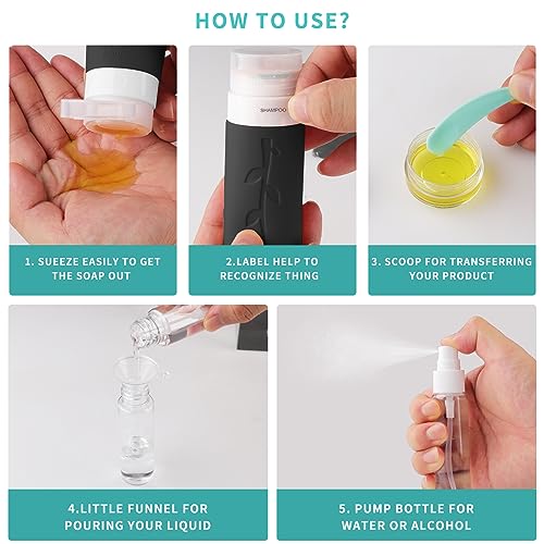 Mezzar 16 Stück Reiseflaschen Zum Befüllen, Set of Silikon Reiseflaschen de 100ml, Reise Behälter für Shampoo, Lotion, Haarspülung, Duschgel, mit Etiketten，Auslaufsichere Travel Bottles