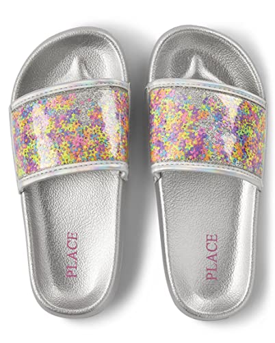 The Children's Place Girls Slide Sandal, Silver Shaker Confetti, 1 Big Kid #TOP18