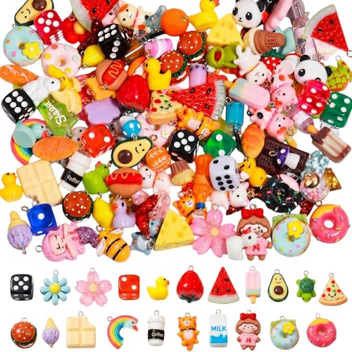 Cmidy Keychain Charms Bulk 30pcs mixed Cute 3D Bracelet Charms for Keychain Making Kandi Charm for Bracelet Earring Jewelry Making DIY Crafts Includes Animal Flower (Mix Random)