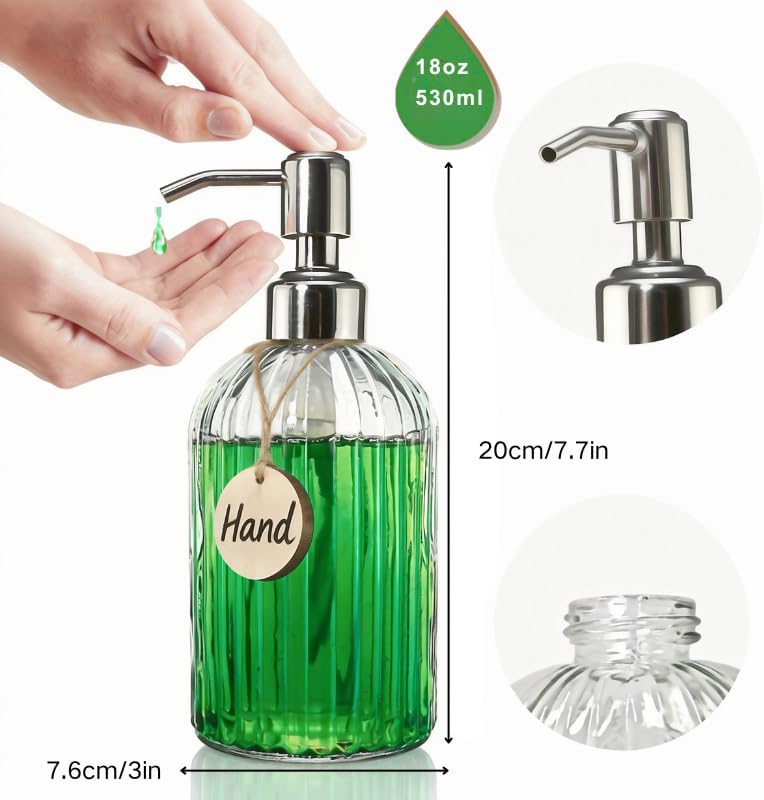 Glass Soap Dispensers, Refillable Kitchen Sink Dispenser Bottles for Hand Soap and Dish Soap