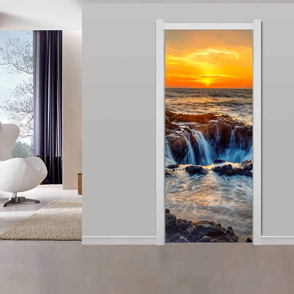 Autocollants escaliers et porte coucher de soleil trompe l'oeil 88x200