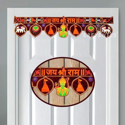Image of CREYENTES Jay Shri Ram Toran, Toran For Door,Shri Ram Toran for Door, Ayodhya Wale, Bandanwar For Pooja, Festival, Temple, Embroidery Work