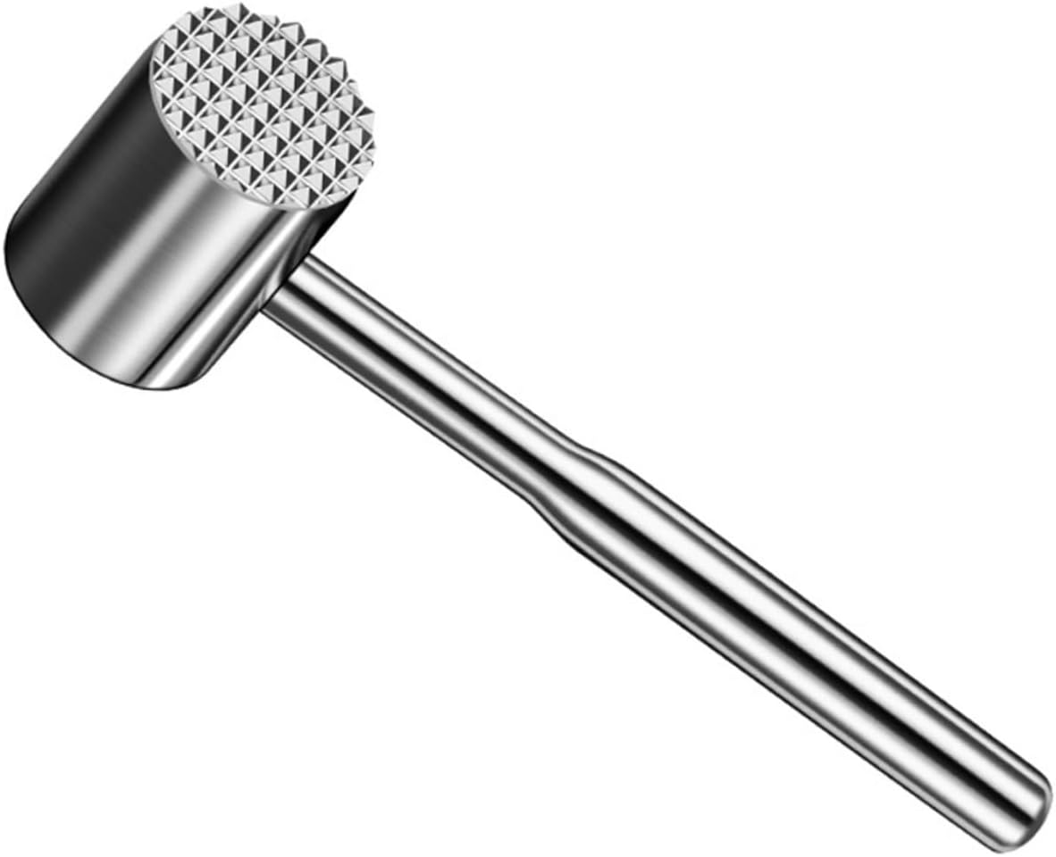 Dual-Sided Meat Tenderizer Mallet for Beef Chicken Stainless Steel 10oz Textured Grip Kitchen Tool for Marinating Easy to Use