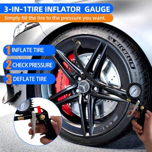 RayMagic 18 Pieces Air Compressor Accessories kit, 1/4 inch x 25 ft Recoil Poly Air Compressor Hose Kit, 1/4" NPT Quick Connect Air Fittings, 150 PSI Tire Inflator Gauge, Heavy Duty Blow Gun, Gray by RayMagic - Used condition - Image 4