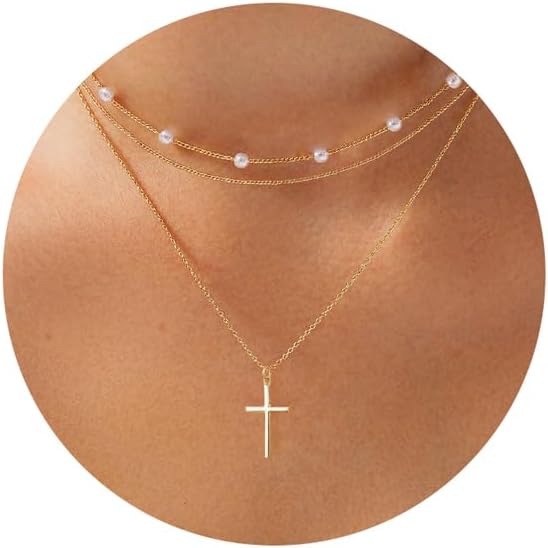 Cross Necklace for Women, Dainty 18K Gold Plated/Sterling Silver Small Cross Pendant Necklace Simple Gold Cross Necklaces for Women Trendy Faith Jewelry Gift