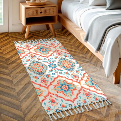 HOMADORN Handmade Sustainable Printed Modern Dhurrie/Rugs/Carpet for Living Room/Drawing Room/Bedside Runner for Enhanced Decor