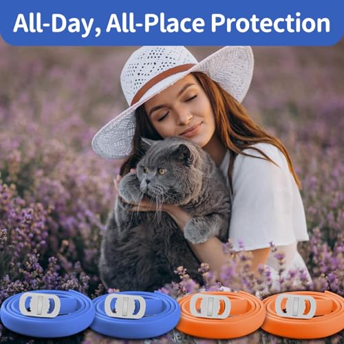4 Pack Flea Collar for Cats, 32 Months Cat Flea and Tick Treatment, Flea and Tick Prevention for Cats, Waterproof Cat Flea Collar, Adjustable Cat Flea and Tick Collar for Cats Kittens, Blue & Orange - Thumbnail 7