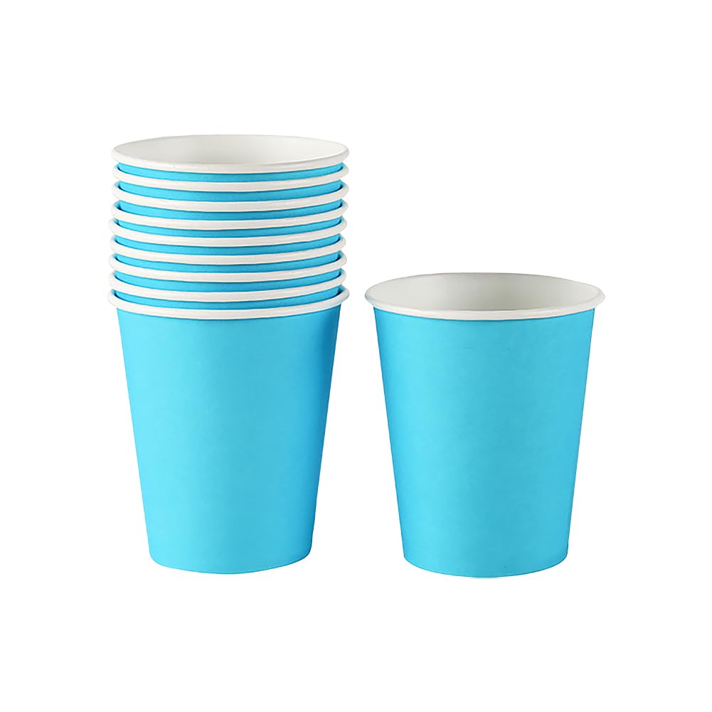 JIHUOO 100 Pcs Modern Blue Paper Disposable Drinking Cup, 7.5 x 8.6cm, Perfect for Home, Parties, BBQs