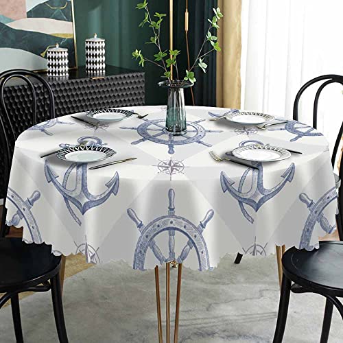 AOYEGO Ship Anchor Table Cloth Rudder Compass Nautical Journey Vintage Round Tablecloth 60 Inch for Dining Room, Party, Banquet by AOYEGO - Used condition - Image 2