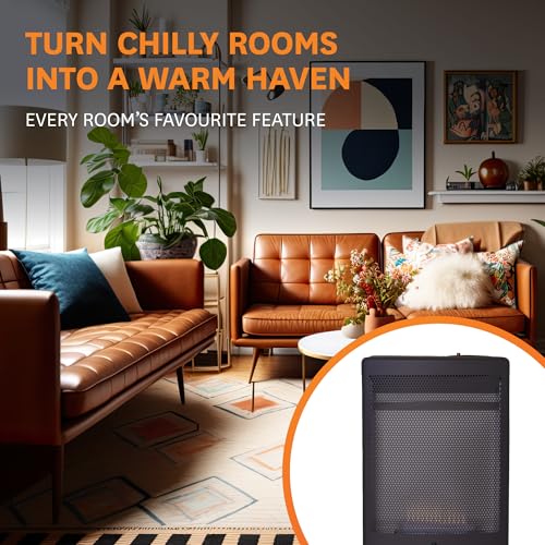 WARMGLOW Blue Flame Cabinet Indoor Portable Gas Heater - 3.8KW with Oxygen Depletion Sensor & Variable Heater Setting - Wheels, Butane Gas Regulator, Hose - Home, Office, Garage, Workshop - 6