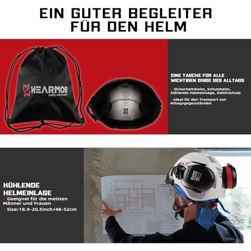 HEARMOR ANSI Z89.1 & EN397 Certified Safety Helmet/Hard Hat with Ear Protection, Lightweight Vented Work Helmet Kit - Image 2