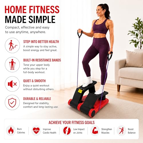 Image of Air Stepper Exercise Machine with Resistance Bands, 5-Level Adjustable Resistance, 300 lb Capacity Stair Stepper with LED Monitor, Low-Impact Home Cardio and Full Body Workout Equipment