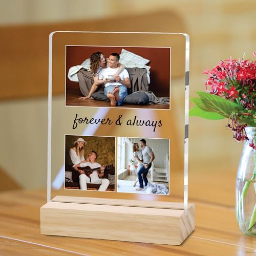 Image of Giftplease Customized Photo And Text Frame With Wooden Stand | Personalised Printed Photo Frame | Gift | Birthday | Anniversary (Transparent, 5MM, 6 * 8 Inches), Tabletop