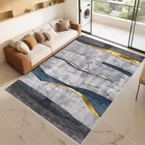 Tapis rectangle anti dérapant gris doré 160x230cm abstrait sur mesure - 2