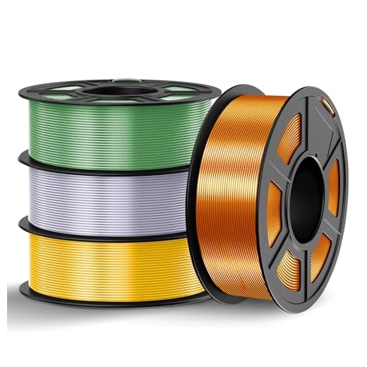 TECBEARS Silk Filament 1.75, Shiny Silk PLA Filament, 3D Printer Filament with Smooth Silky Surface, Pack of 4, Light Gold+Silver+Bronze+Brass