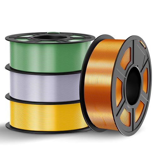 Image of TECBEARS Silk Filament 1.75, Shiny Silk PLA Filament, 3D Printer Filament with Smooth Silky Surface, Pack of 4, Light Gold+Silver+Bronze+Brass