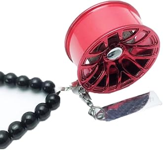 SEADEAR Car Rear View Mirror Pendant, Wheel Rim Car Charms with Bead Hanging Chain Car Rearview Mirror Accessories Car Decoration Interior Car Ornament Accessories Red