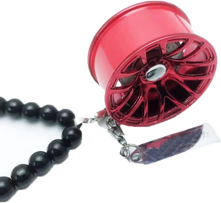 SEADEAR Car Rear View Mirror Pendant, Wheel Rim Car Charms with Bead Hanging Chain Car Rearview Mirror Accessories Car Decoration Interior Car Ornament Accessories Red