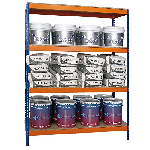 Estantería sin Tornillos Media Carga J600 con 4 niveles. Med. 2000x1500x600 mm. Color Azul/Naranja