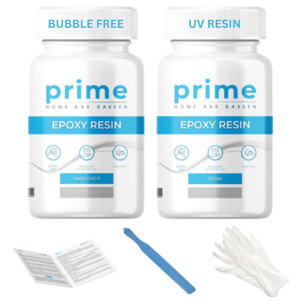 Prime Epoxy Resin - Casting, Craft & Art Epoxy Resin Kit - Crystal Clear Epoxy Resin 1L Kit & Hardener for DIY Art, Mold Casting, Jewellery Making, Countertop, Coaster, Table Top - Heat & UV Resistant