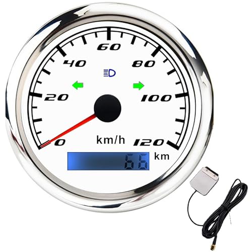 Deramg 120 Km/h 200 Km/h GPS スピードメーター、左右ハイビームインジケーターライト付き 85MM スピードメーターゲージ カーボートマリン 12V/24V用(WS 120 KMH)