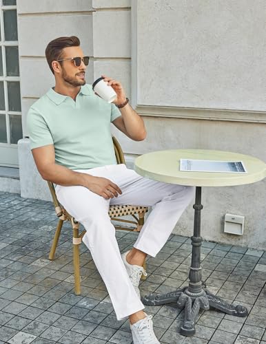 Image of COOFANDY Men's V Neck Short Sleeve Stretch Knit Polo Shirt