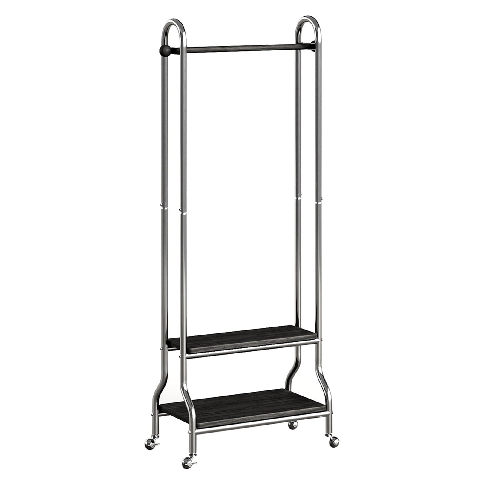 Garment Rack With Wheels,Rolling Clothing Rack With Wood Storage Shelves