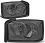 DNA Motoring HL-OH-DDAK05-SM-CL1 Pair of Smoked Lens Clear Reflector Halogen Headlights Compatible with 05-07 Dakota, Left & Right Side
