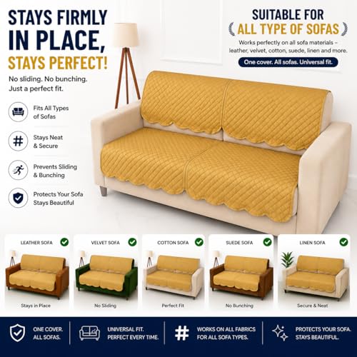 Image of Homerz Premium 'Surya Series' Sofa Cover | Stylish Sofa Protector | Net Fabric | Anti-Stain & Washable Slip Cover Exact Size Antislip (New Jerry Chikku, 2 Seater, Seat Cover with Backrest)