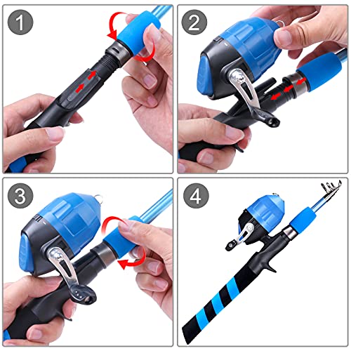 image for PLUSINNO Kids Fishing Pole, Portable Telescopic Fishing Rod and Reel C