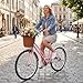 Goplus Beach Cruiser Bike for Women, 24/26 Inch Commuter Bicycle w/Basket, Rear Rack, Bell, Low Step Through Frame, Adjustable Seat, City Bike for Teens, Adults, Ladies, Female (Pink,26 Inch)