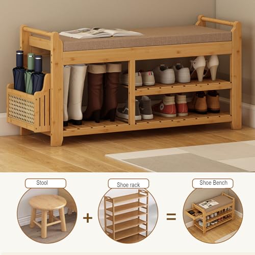 Banc de rangement pour chaussures avec coussin de siège pour petits espaces - 5