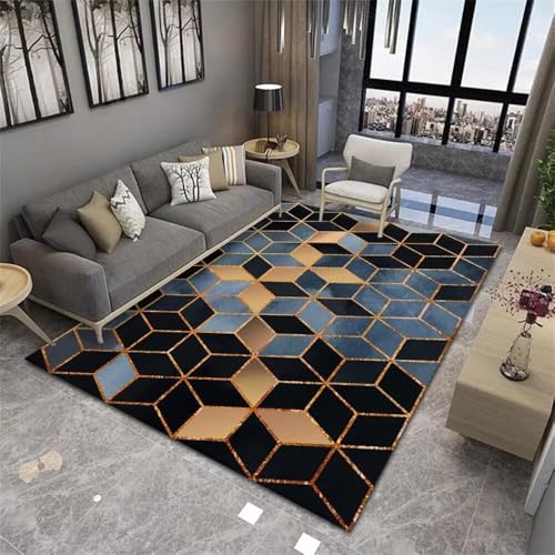 Tapis design salon noir et bleu pour masquer les taches du quotidien - 2