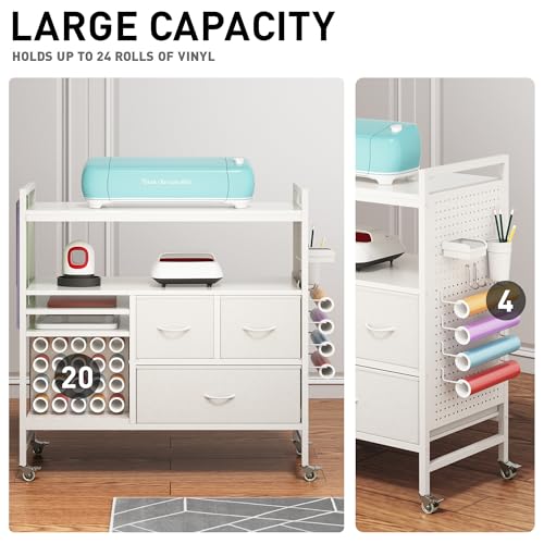 Image of PUNLUXU Organizers and Storage Compatible with Cricut Machines - Vinyl Roll Holder, DIY Pegboard with Accessories Organizer, Rolling Craft Table with Storage Cabinet Workstation PU-04 Patent Protected