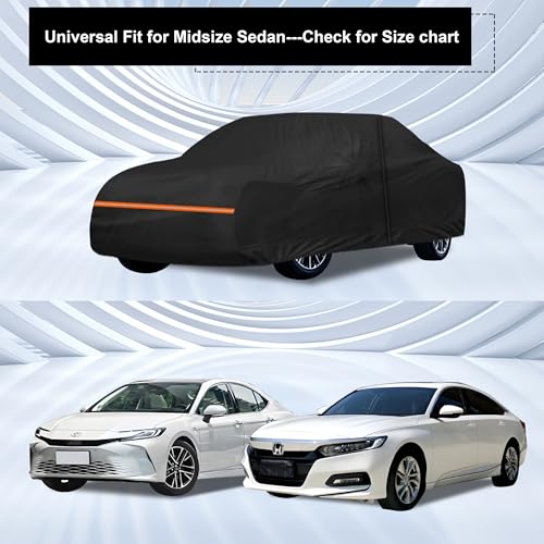 Image of Amooca Heavy-Duty Car Covers Waterproof Sun-Proof All Weather for Automobiles Snow Cover 420D with Door Zipper Cotton Lining Universal Fit for Midsize Sedan