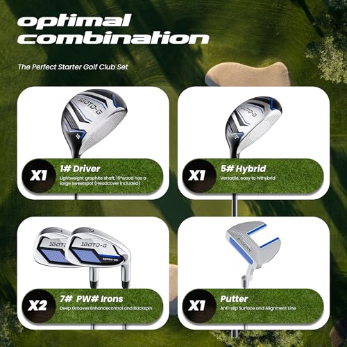Image of 5 /6 /7 Pieces Kids Golf Clubs Set - Youth Golf Clubs Junior Set Ages 3-14 Includes Stand Bag, 1# Driver, 5# Hybrid, 7#, PW# Irons and Putter Right /Left Hand for Boys Girls
