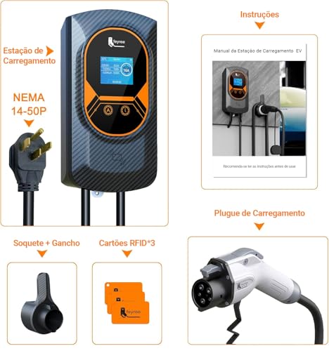 Feyree Carregador de Parede para Carros Elétricos 7.6KW com APP, Tipo 2 IEC62196-2, 8-32A Ajustável,