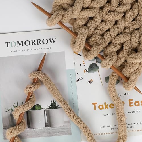 Image of 8 Jumbo Packs Chunky Chenille Yarn for Crocheting, 31.7 yds, 8 oz Each Skein Bulky Thick Fluffy Yarn for Knitting, Super Bulky Chunky Yarn for Hand Knitting Blanket, Soft Plush Yarn - Khaki